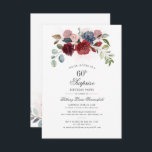 Moderne Elegant Floral 60. Geburtstagsparty Einladung<br><div class="desc">Burgundy Greenery Floral 60. Geburtstag Party Einladung können Sie leicht anpassen für die meisten Geburtstage, indem Sie auf die Schaltfläche "Personalisieren" klicken. Die Blume sind elegant bordeauxfarben, staubblau, eukalyptusgrün und rot-rosa mit Schrift und moderner Typografie. TIPP: Karo aus unserer Sammlung von Party-Vorräten im Laden mit diesem Design, wenn Sie ein...</div>