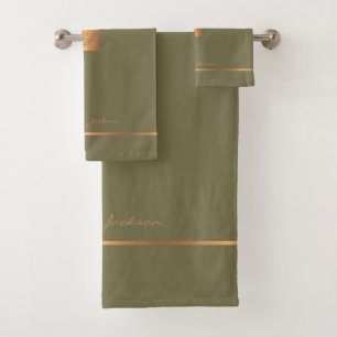 Moderne élégant foune vert chic rayures monogrammé