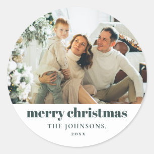 Moderne Elegant frohe Weihnachten Custom Dark Gree Runder Aufkleber