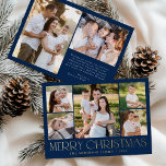 Moderne Elegant frohe Weihnachten Navy Foto Collag Folien Feiertagskarte<br><div class="desc">Feiern Sie die Saison mit der Modern Elegant Merry Christmas Navy Foto Collage-Urlaubskarte. Dieses stilvolle Design besticht durch eine 5-Foto-Collage an der Vorderseite. In der Mitte sind 4 quadratische Foto um ein größeres Bild angeordnet. "Frohe Weihnachten" wird schön in modischen Goldfolien auf marinischem Hintergrund dargestellt. Passen Sie Ihren Familiennamen und...</div>