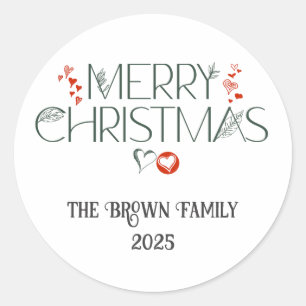 Moderne Elegant frohe Weihnachten Personalisiert Runder Aufkleber