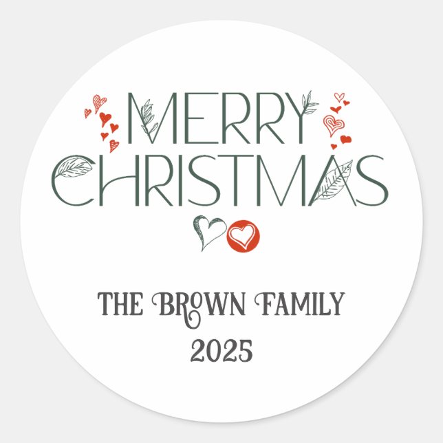 Moderne Elegant frohe Weihnachten Personalisiert Runder Aufkleber (Vorderseite)
