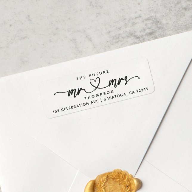 Moderne Elegant Future MR und MRS hören Skripte (Elegant and sophisticated Future Mr and Mrs return address label!)