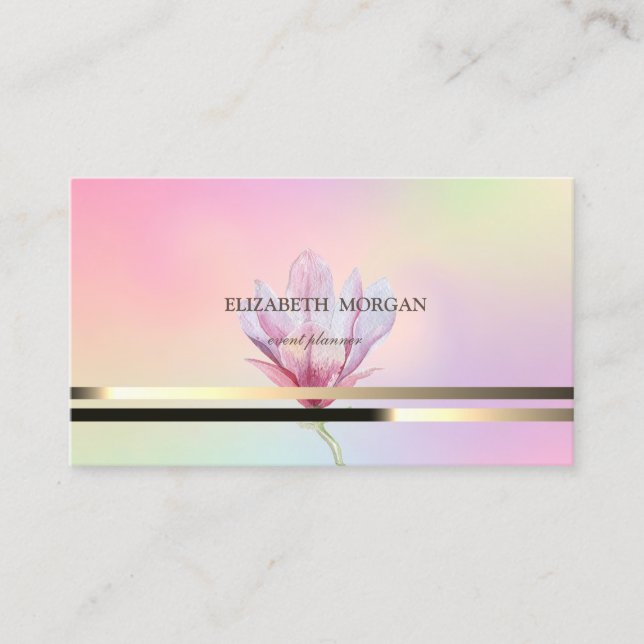 Moderne Elegant gestreifte Magnolia Holografie Visitenkarte (Vorderseite)
