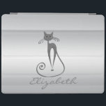 Moderne Elegant Girly, Katze iPad Hülle<br><div class="desc">Modernes,  mädchenhaftes und niedliches Katzendesign auf silberem Hintergrund. Einzigartiges Geschenk für Trendanista und Mode-Liebhaber. Jedes Mädchen würde Liebe haben,  dieses stilvolle Design zu haben</div>