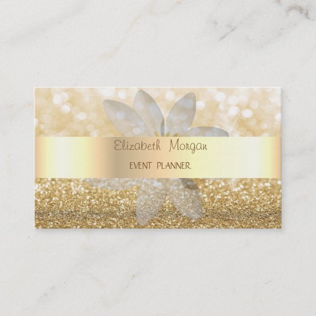 Moderne Elegant Glittery, Bokeh, White Daisy Visitenkarte (Vorderseite)