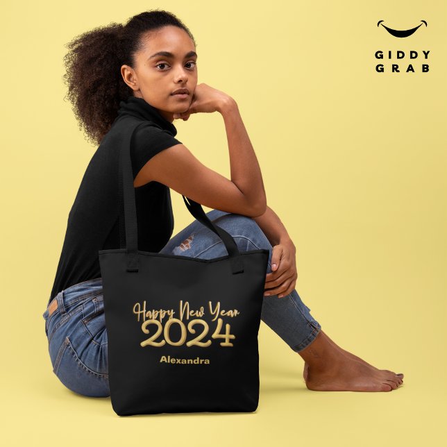 Moderne Elegant glücklich Neues Jahr 2024 Schwarz Tasche (Von Creator hochgeladen)