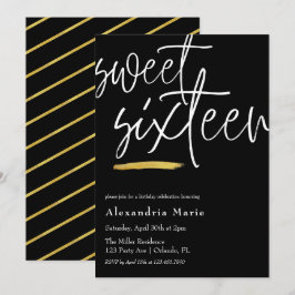 Moderne Elegant Gold Brushstroke Sweet 16 Birthday Einladung
