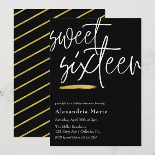 Moderne Elegant Gold Brushstroke Sweet 16 Birthday Einladung