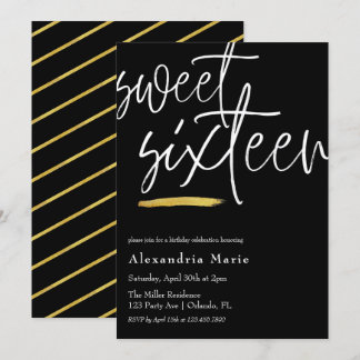 Moderne Elegant Gold Brushstroke Sweet 16 Birthday Einladung