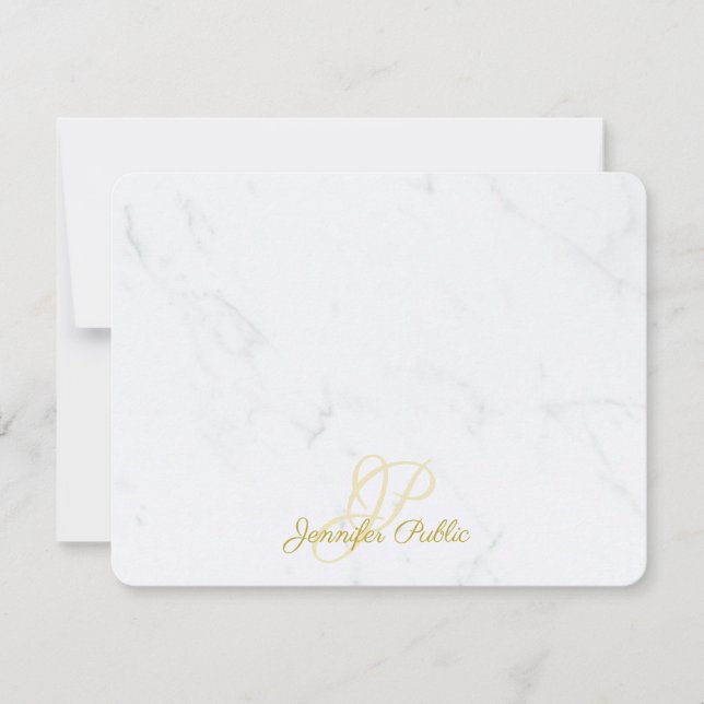 Moderne Elegant Gold Caligraphy Script Marble Top Mitteilungskarte (Vorderseite)