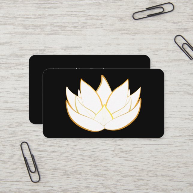 Moderne Elegant Golden Black Lotus Carte de visite (Devant/Arrière en situation)
