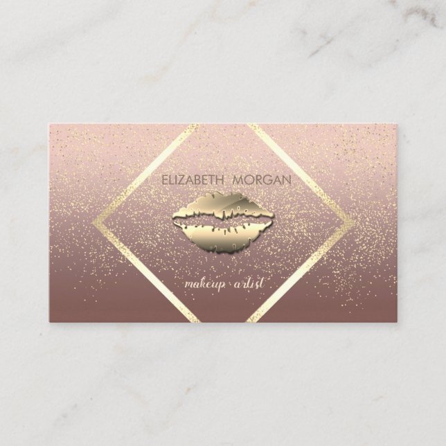 Moderne Elegant, Goldrahmen, Konfetti, Lippen Visitenkarte (Vorderseite)
