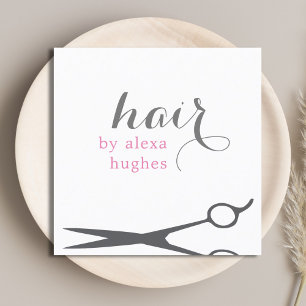 Moderne Elegant Grau Weiß Rosa Haare Stylist Quadratische Visitenkarte
