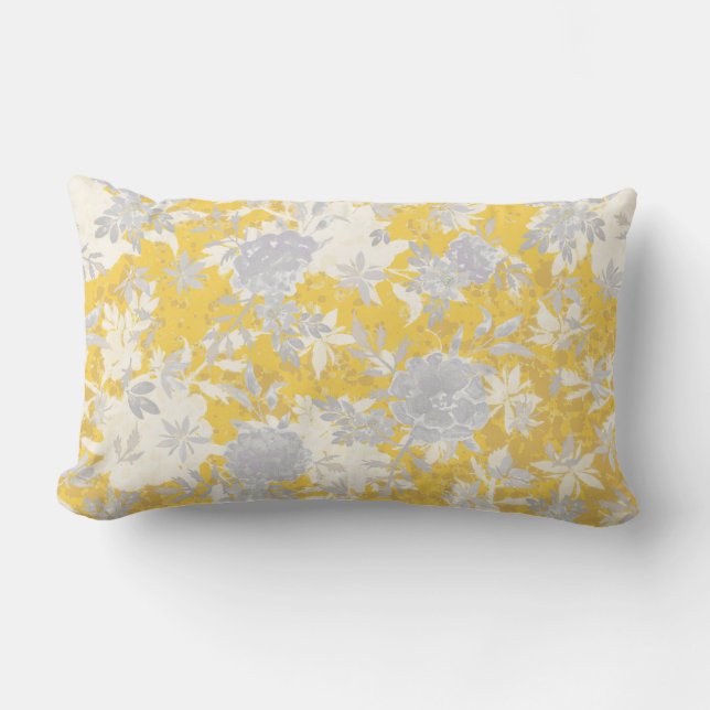 Moderne Elegant Gray Mustard Yellow Marigold Flora Lendenkissen (Vorderseite)