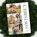 Moderne Elegant Green Five Foto Collage Weihnachte Feiertagskarte<br><div class="desc">Versenden Sie schöne Urlaubsszenarien mit diesen 5 Foto Weihnachtskarten! Sie verfügen über fünf Fotovorlagen auf den links Karten, mit stilvoller, moderner Typografie auf der rechten Seite und lesen "Frohe Weihnachten". Auf der Rückseite der Karte befinden sich einfache diagonale Streifen in Weiß auf einem dunkelgrünen Hintergrund (zur Vorderseite passend). Wenn Sie...</div>