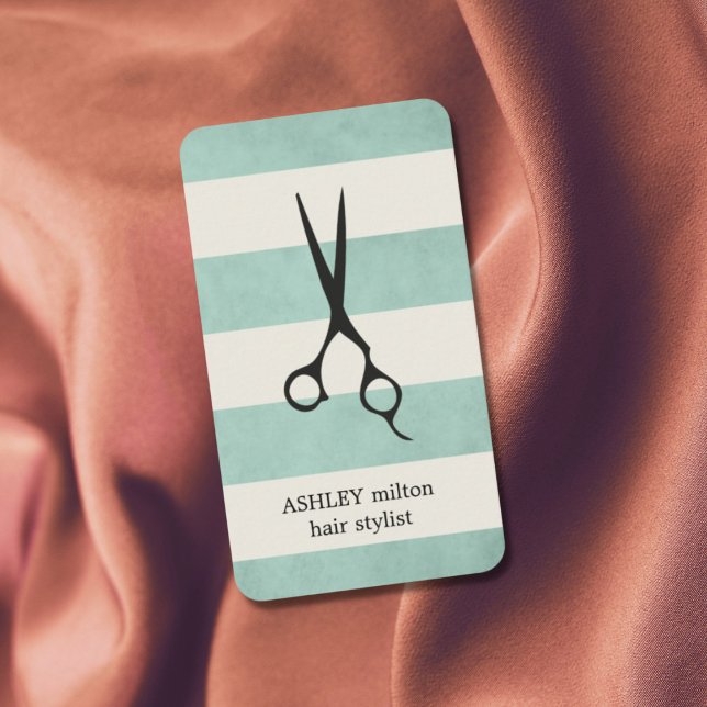 Moderne Elegant Grün Alte weiße Streifen Friseurst Visitenkarte (Von Creator hochgeladen)