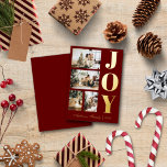 Moderne Elegant Joy Christmas Vier Foto Script Folien Feiertagskarte<br><div class="desc">Eine moderne und elegante Weihnachtskarte mit vier Weihnachtsgeschenken,  einer dicken Goldfolie,  die "JOY" enthält,  und einer goldenen Schriftzeichen,  die Ihren Familiennamen prägen.</div>