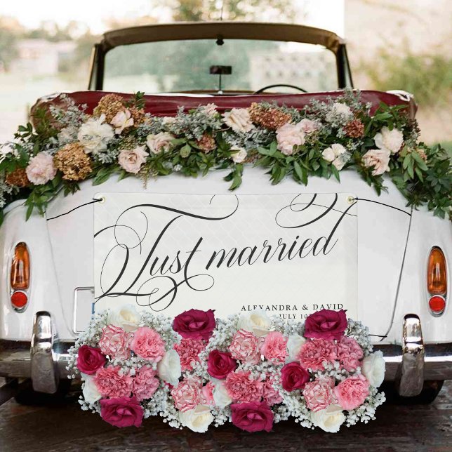 Moderne Elegant Just Married Mr. und Mrs. Wedding  Banner (Von Creator hochgeladen)