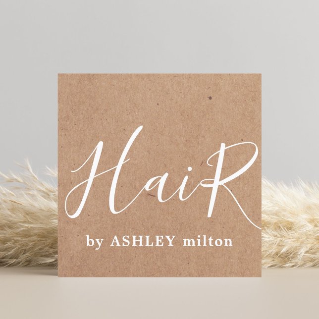 Moderne Elegant Kraft Handgeschriebener Haarstylis Quadratische Visitenkarte (Von Creator hochgeladen)