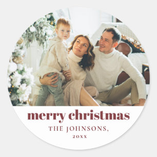 Moderne Elegant MerChristmas Custom Red Runder Aufkleber