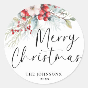 Moderne Elegant Merry Christmas Calligraphy Script Runder Aufkleber