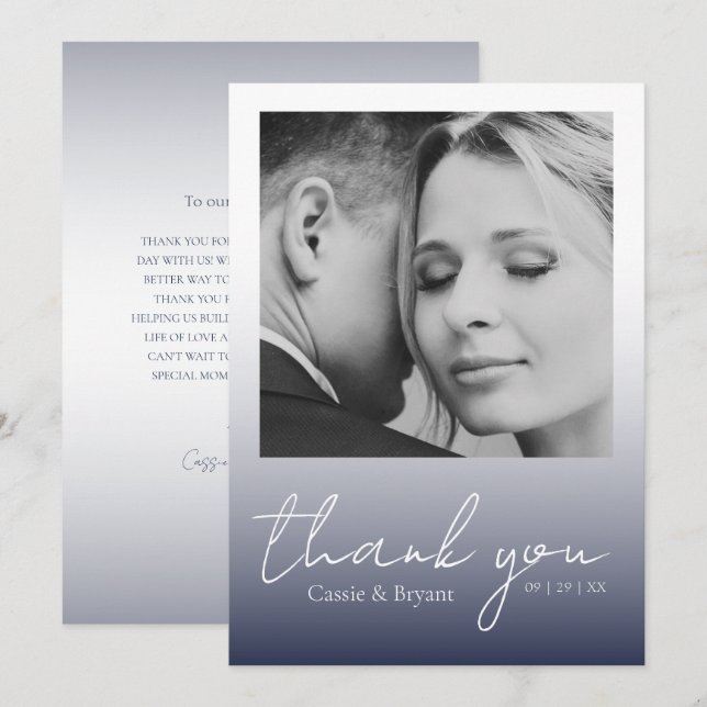 Moderne Elegant Navy Blue Chic Hochzeit Vielen Dan Dankeskarte (Vorne/Hinten)