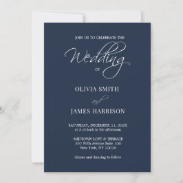 Moderne Elegant Navy Blue Einfache Hochzeit Einlad Einladung