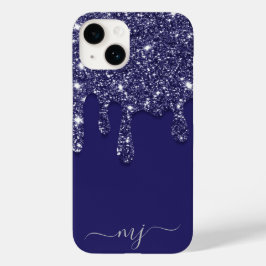 Moderne Elegant Navy Blue Glitzer Dripping Case-Mate iPhone 14 Hülle