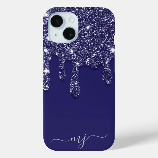 Moderne Elegant Navy Blue Glitzer Dripping Case-Mate iPhone Hülle (Rückseite)