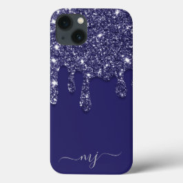 Moderne Elegant Navy Blue Glitzer Dripping Case-Mate iPhone Hülle