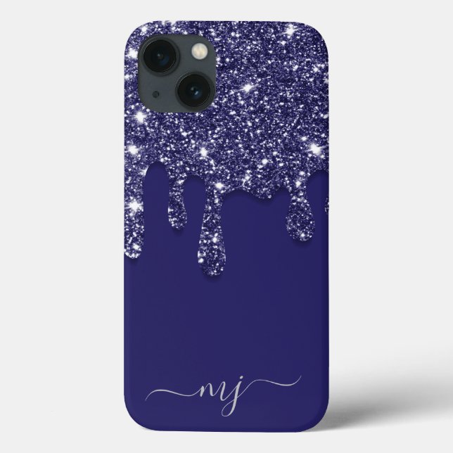 Moderne Elegant Navy Blue Glitzer Dripping Case-Mate iPhone Hülle (Rückseite)