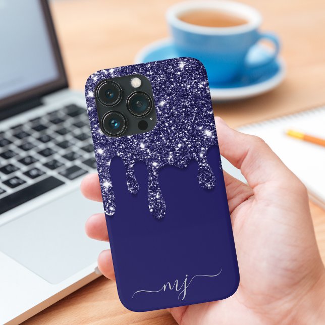Moderne Elegant Navy Blue Glitzer Dripping Case-Mate iPhone Hülle (Von Creator hochgeladen)