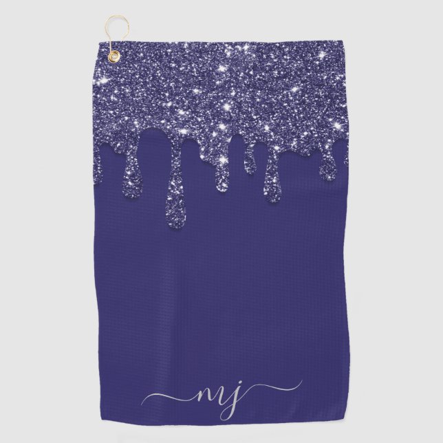 Moderne Elegant Navy Blue Glitzer Dripping Golfhandtuch (Vorderseite)