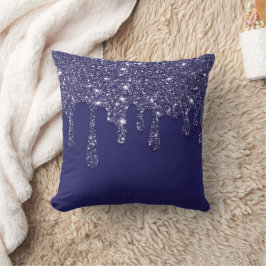 Moderne Elegant Navy Blue Glitzer Dripping Kissen