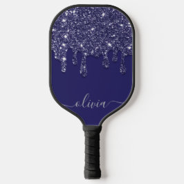 Moderne Elegant Navy Blue Glitzer Dripping Pickleball Schläger