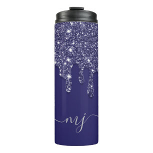 Moderne Elegant Navy Blue Glitzer Dripping Thermosbecher
