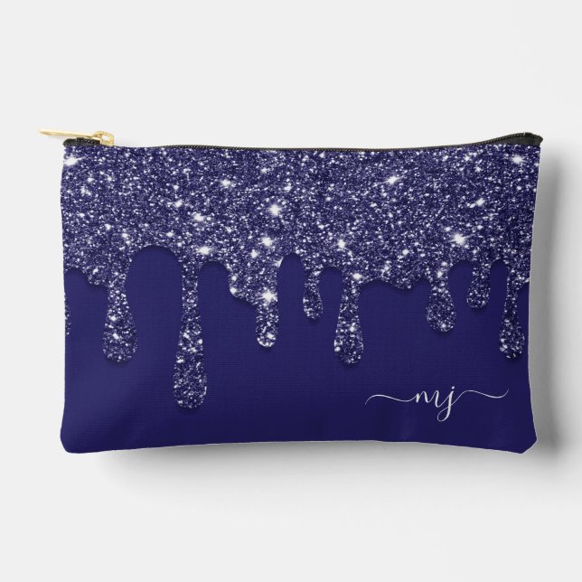 Moderne Elegant Navy Blue Glitzer Dripping Zubehörtasche (Vorderseite)