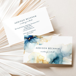 Moderne Elegant Navy Blue Gold Abstrakt Watercolor Visitenkarte