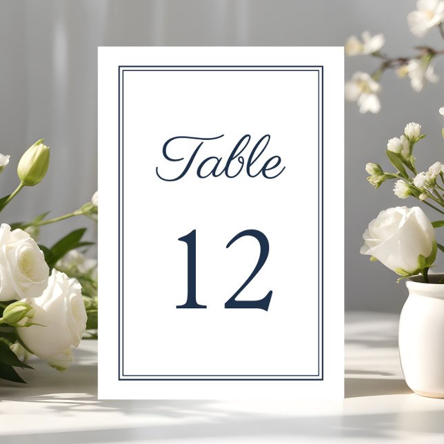 Moderne Elegant Navy Blue Script Hochzeit Tischnummer (Modern Elegant Navy Blue Script Wedding Table Number)