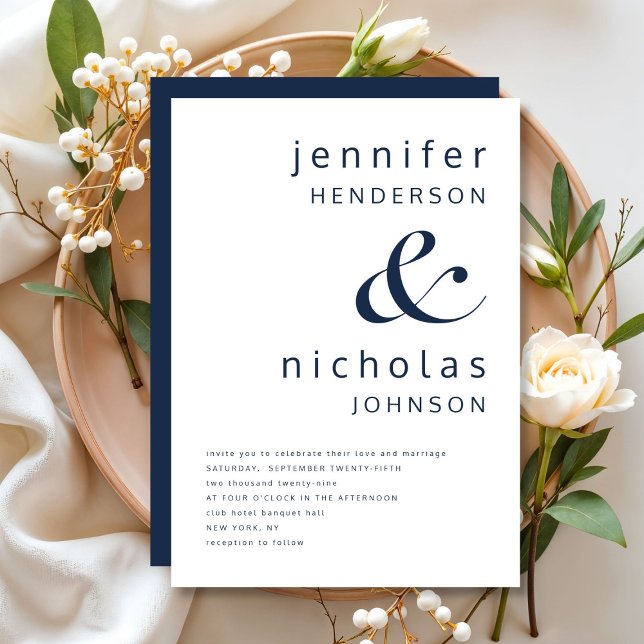 Moderne Elegant Navy Blue Wedding Einladung (Modern Elegant Navy Blue Wedding Invitation)