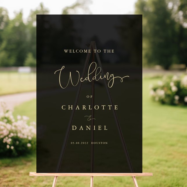 Moderne, Élégant, Noir-Transparent, Script, (WELCOME! Elegant, Black ,Transparent, Wedding Acrylic Sign)