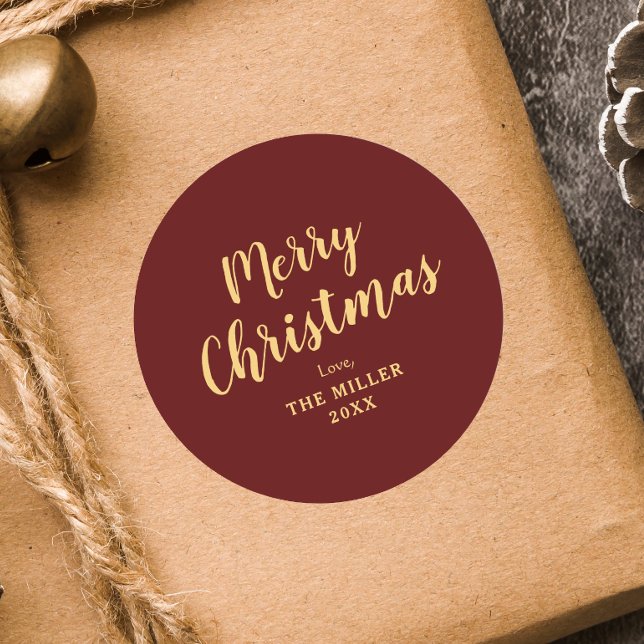 Moderne Elegant Red MerChristmas Family Runder Aufkleber (Von Creator hochgeladen)