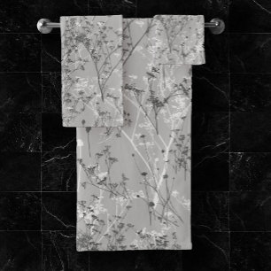 Moderne Élégant Résumé Gris Blanc Fleurs sauvages