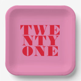 Moderne Elegant Rosa Rot Bold 21. Geburtstag Pappteller