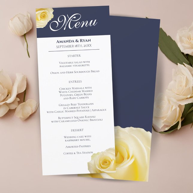 Moderne Elégant Rose Jaune Floral Menu Mariage (Créateur téléchargé)