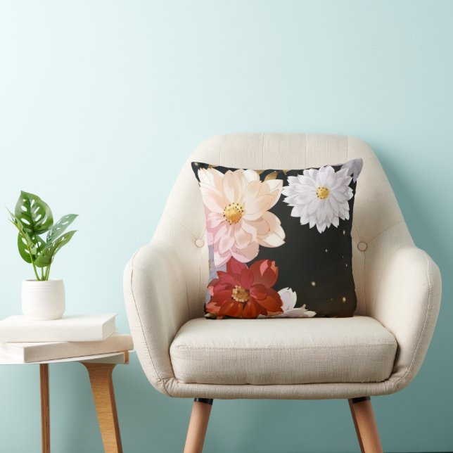 Moderne Elegant Rot Rosa Blütenbraun Kissen (Stuhl )