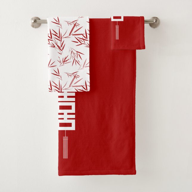 Moderne Elegant Rouge & Blanc Bambou Double Bonheu (En situation)