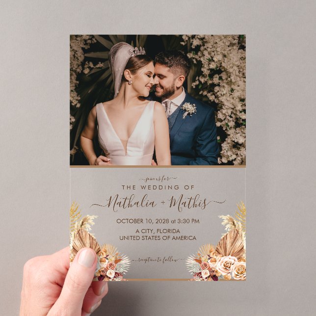 Moderne Elegant rustikal mit Foto Hochzeit Acryleinladungen (Insitu (Handheld))