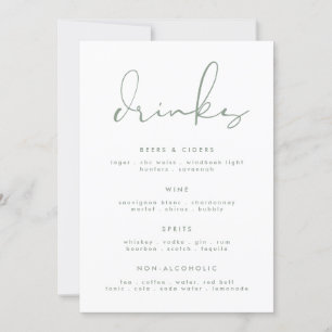 Moderne Elegant Sage Green White Mariage Menu bois